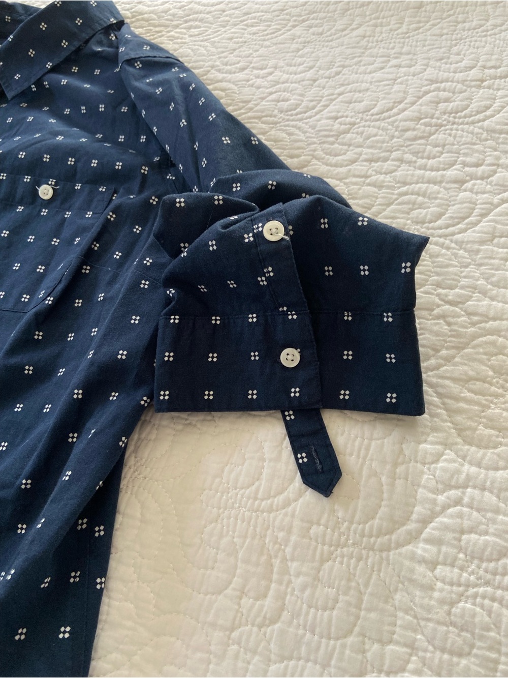 Croft & Barrow Navy 3/4 Sleeve Button-Down Shirt with White Dot Grid Size PL - Picture 9 of 13
